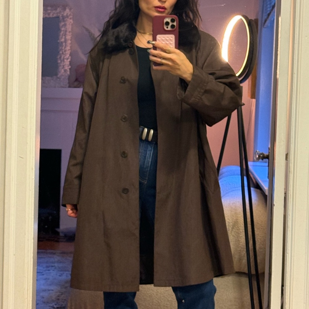 Vintage Brown Coat with Faux Fur Collar - Oversized Fit - Minimalist Chic - Picture 7 of 7